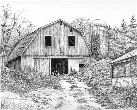 Watch the entire process of painting an old weathered barn in oil paint. drawing old barns | Brendlin Designs Ink Drawings | my art ...