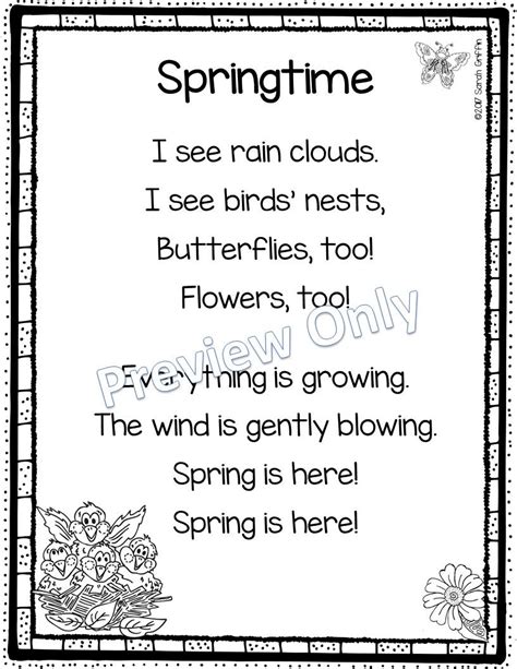 Springtime Poem Spring Poems For Kids Spring Poem Kindergarten Poems