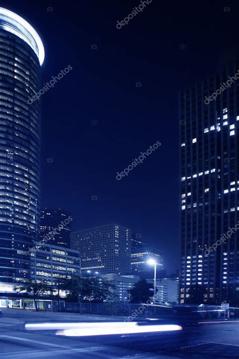 Blue Night City Blue Night City Lights And Buildings In Houston
