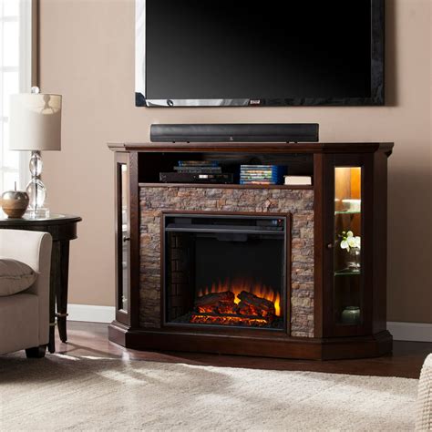 Renstone Corner Media Console With Electric Fireplace For Tvs Up To