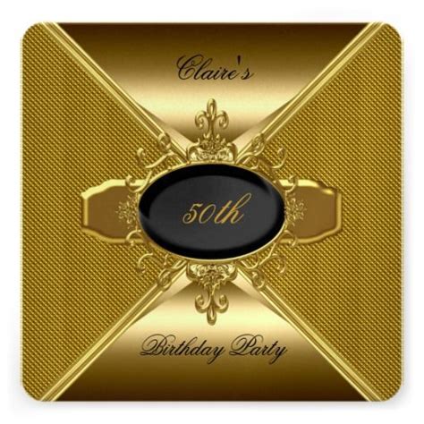 Gold Gold Black 50th Birthday Party 3 Personalized Announcement Leopard