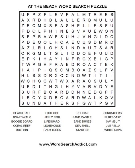 At The Beach Printable Word Search Puzzle Word Search Printables
