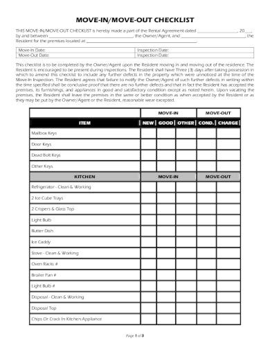Rental Move In And Move Out Checklist Examples Format Pdf Examples