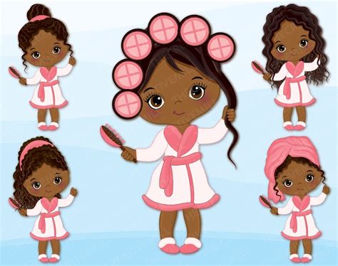 African American Little Spa Girls Clipart Vector Spa Girl Etsy