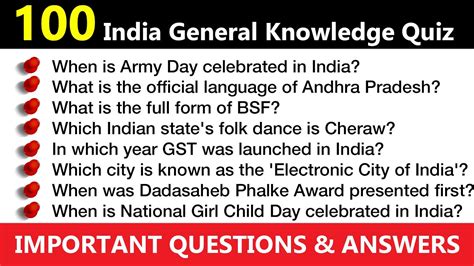 India General Knowledge Quiz 100 Very Important Questions And Answers Quiz On India Youtube
