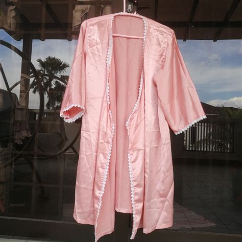 Pink Satin Robe With Lace Women S Fashion New Undergarments And Loungewear On Carousell