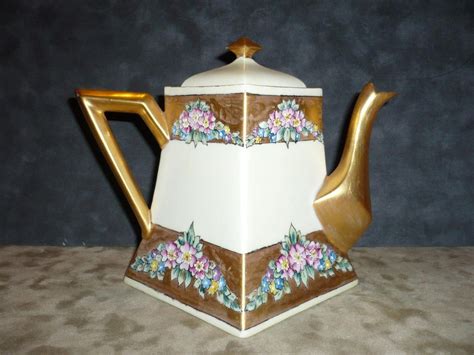 Antique Bernardaud Limoges Art Deco Teapot Creamer Sugar Hand Painted