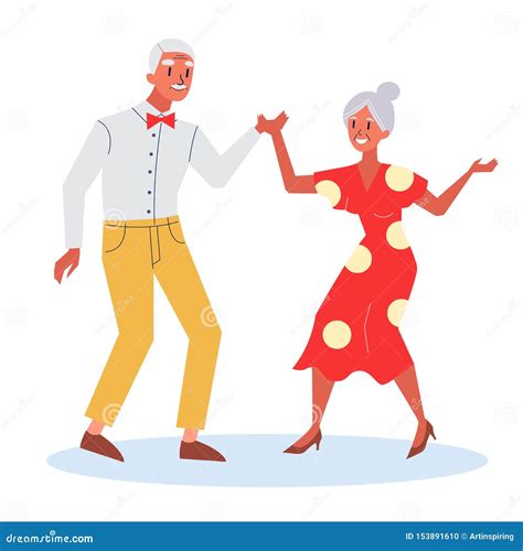 Happy Old Couple Dance Senoir Woman And Aged Man Stock Vector Illustration Of Mature Elder