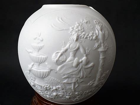 Kaiser Bisque Porcelain Vase Globular Shape Girl In Rose Garden In