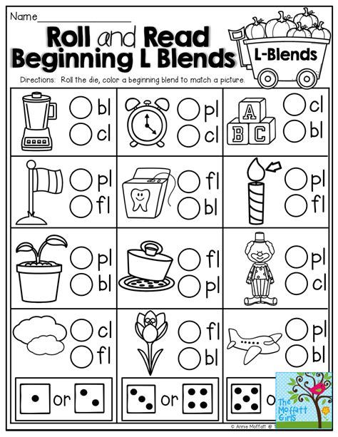 L Blends Worksheet For Kindergarten