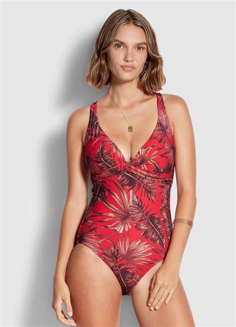 Womens Seafolly Dd E Cup Tahiti Dd Wrap Front One Piece Chilli Red