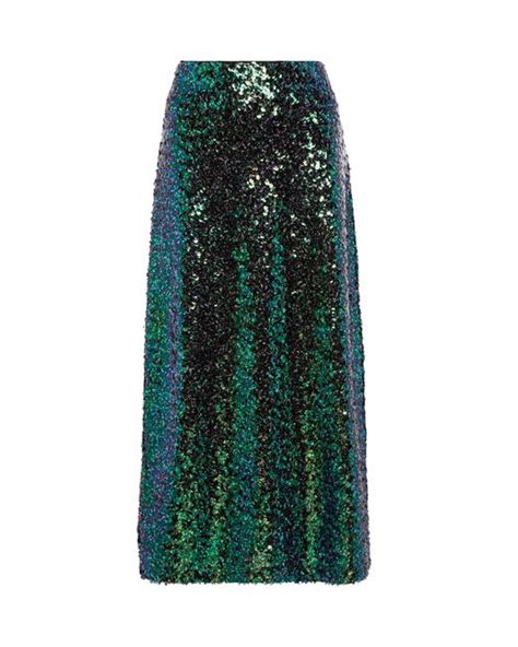 Vince Synthetic Sequined Midi Skirt In Jade Green Lyst