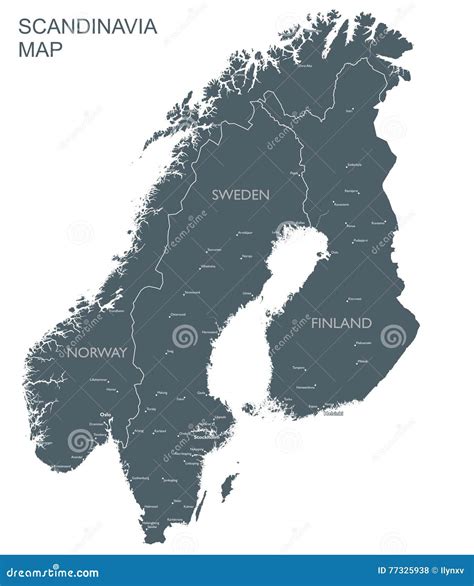Monochrome Scandinavia Map Stock Vector Illustration Of Detailed