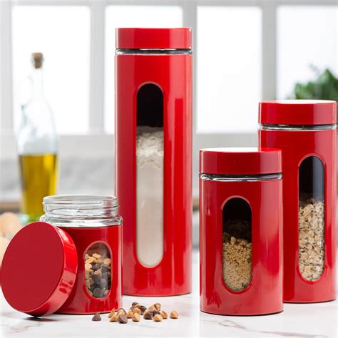 Buy Quality Modern Red Stainless Steel Canister Set For Kitchen Counter