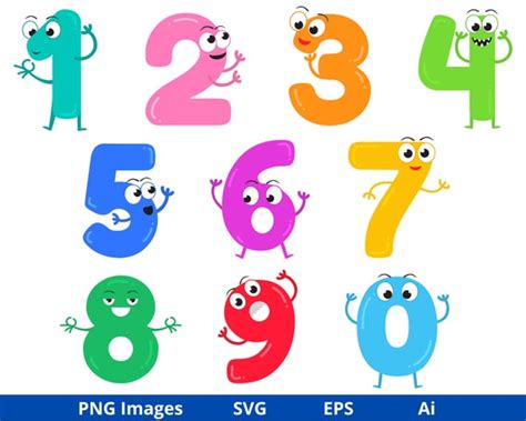 Cute Numbers Clipart Colored Numbers Clipart Numbers Svg Etsy Uk