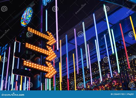 Colorful Neon Lights At Night Low Angle View Stock Image Image Of