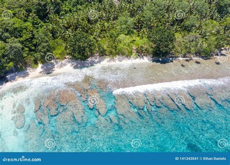 Aerial Of Tropical Island Shoreline In Papua New Guinea Stock Image