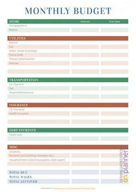 Printable Free Household Budget Templates ~ Addictionary Personal