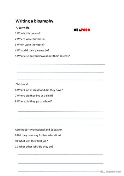 Biography Writing Discussion Starter English Esl Worksheets Pdf And Doc