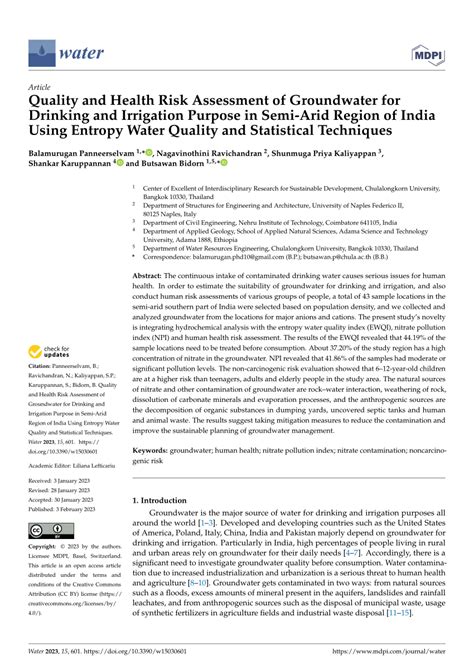 Pdf Quality And Health Risk Assessment Of Groundwater For Drinking