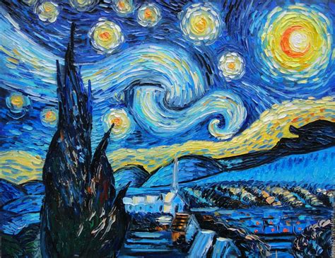 Картина маслом по мотиву Винсент Ван Гог Звёздная ночь в интернет магазине Ярмарка Мастеров по