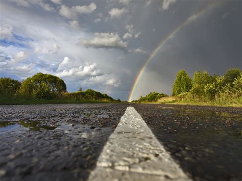 Wallpaper Rainbow Road Trees Clouds After Rain 2560x1600 Hd Picture