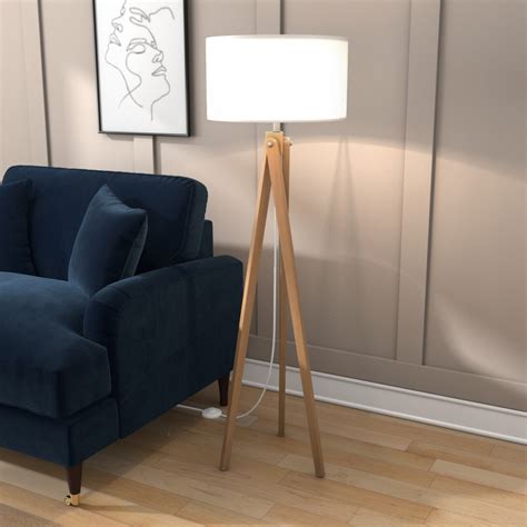 Wooden Tripod Floor Lamp With White Shade Whenby Furniture123