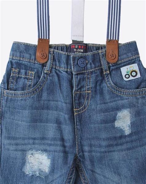 Lightly Washed Distressed Jeans With Suspenders Jiomart