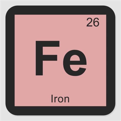 The Element For Fe Iron Is Shown In This Square Sticker Which Has Been