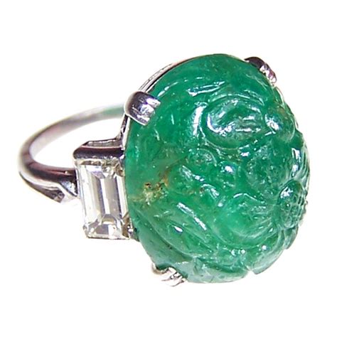 Vintage art deco emerald+diamond ring 9k yellow gold.uk hallmarks. Art Deco Carved Emerald Ring. England, Circa 1920 - Alain ...