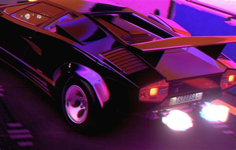 Wallpaper Music Lamborghini Fire 80s Neon Countach Rendering