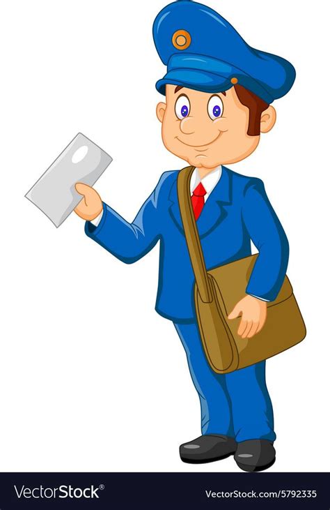 Illustration Of Cartoon Postman Holding Mail And Bag Download A Free