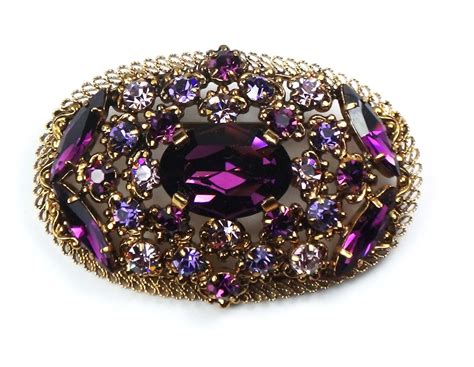 Vintage Made In Austria Pin Brooch Gold Tone Faux Amethyst