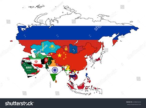 Asia Flag Map All Countries Asia Stock Vector Royalty Free 243823222