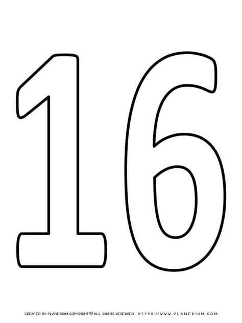 The Number 16 Colouring Pages Sketch Coloring Page