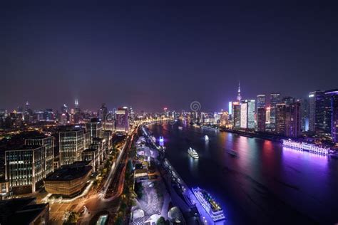 Aerial View Of Shanghai City Skyline At Night Stock Photo Image Of