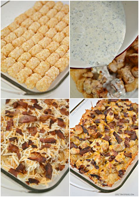 A yummy breakfast casserole with potatoes, bacon, egg, and cheddar cheese that's quick to throw together and great for guests. Chicken Bacon Ranch Tater Tot Casserole - Crafty Morning in 2020 | Chicken bacon ranch, Chicken ...