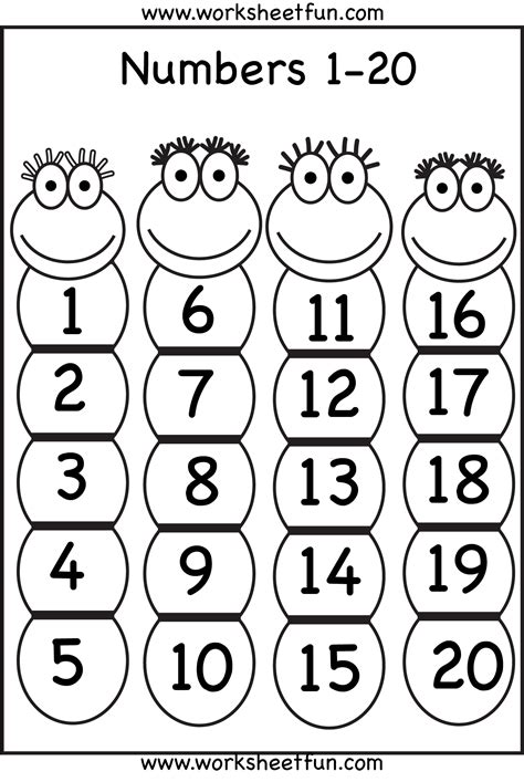 8 Best Images Of Free Printable Number Worksheets 1 20 Kindergarten