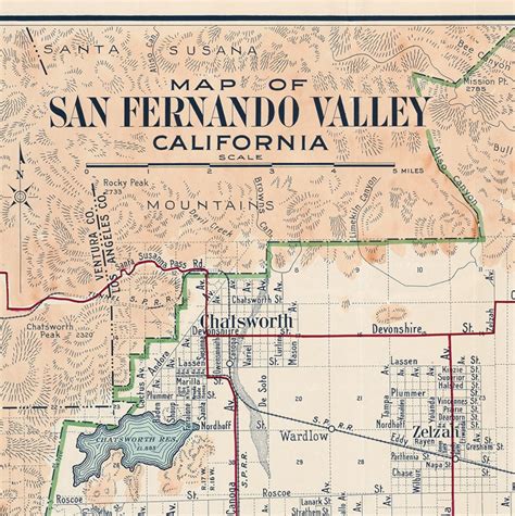 San Fernando Valley Map California Ca 1923 Vintage Etsy