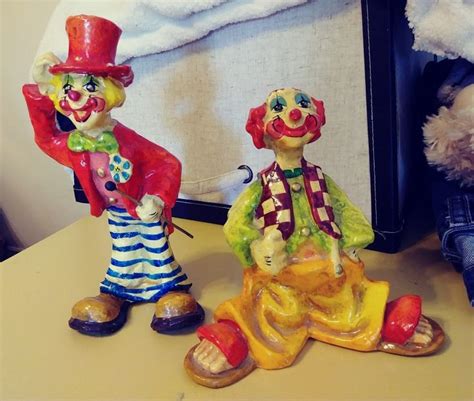 Clown Figures Set Carnival Circus Entertainment Handmade Glazed Paper
