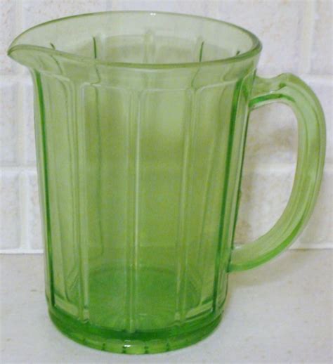 Vintage Green Depression Glass Pitcher With Flat Panel