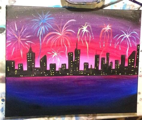 Cityscape Painting With Fireworks Step By Step Acrylic Tutorial Artofit