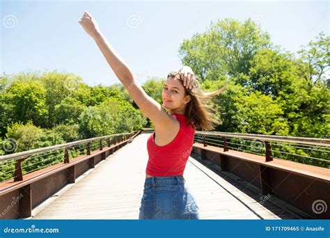 Young Beautiful Woman Enjoying The Nature In The City In A Sunny Day Stock Image Image Of