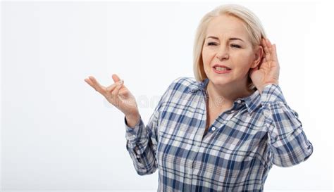 Nosy Woman Hand To Ear Gesture Trying Carefully Intently Secretly