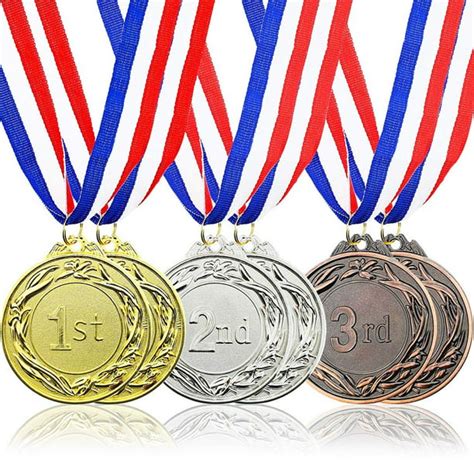 6 Piece Set Metal Olympic Style Award Medals With Ribbons In Gold