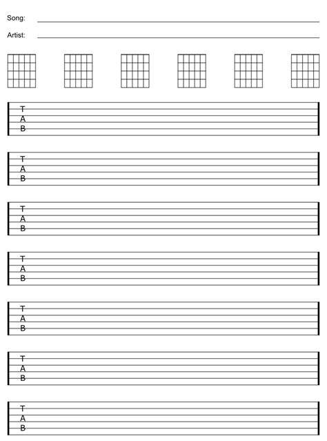 Pprintable Blank Guitar Tab Sheet Music Template Printable