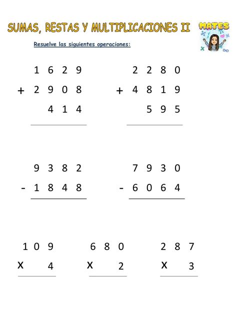 Ficha De Sumas Restas Y Multiplicaciones Ejercicios De Calculo Hot