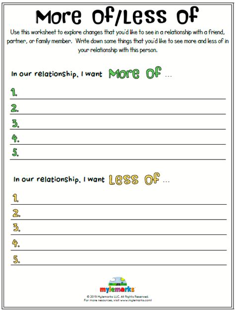 Healthy Relationships Worksheets For Youth