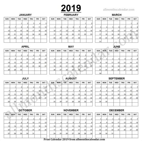 Year Calendar One Page To Print Print Calendar Marketing Calendar