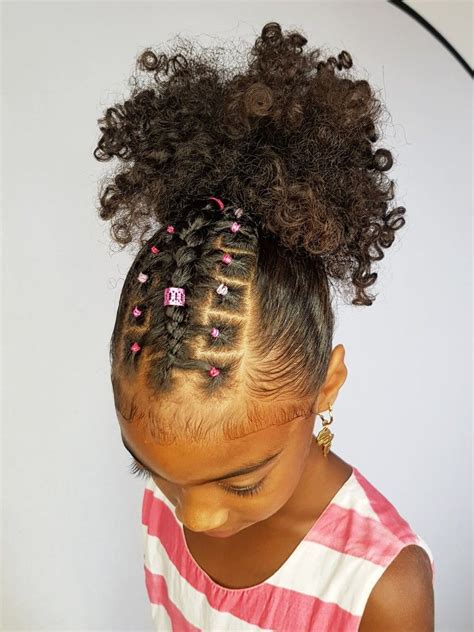 Triangular braid for kids with curl. Ponytail with a twist- Hairstyles for curly little girls ...